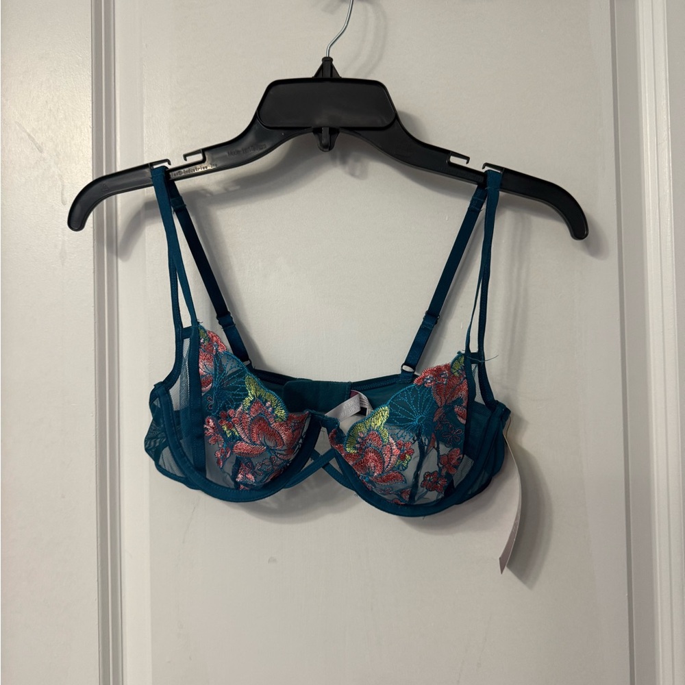 Adore Me Teal and Pink Lace Bra